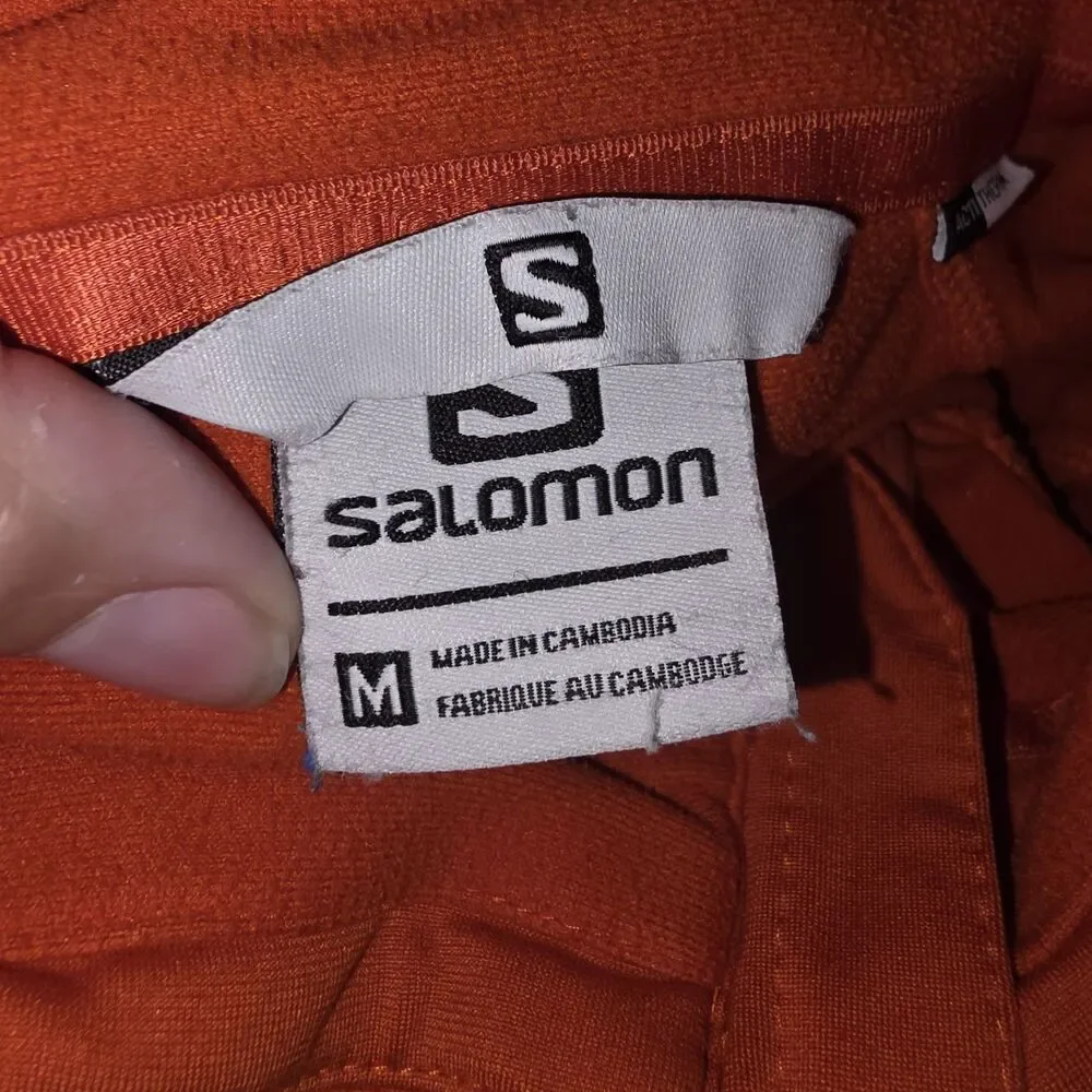 SALOMON Sz M Acti Therm Orange Full Zip L/S Thin Layering Logo Running Sweater